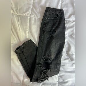 American Eagle Black Distressed Mom Jeans - Size 0